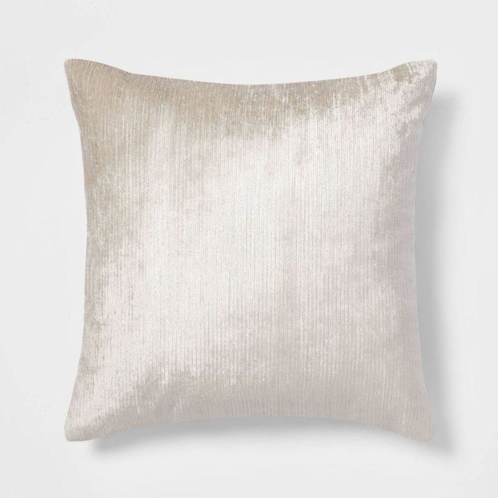 Oversized Velvet Ribbed Square Decorative Throw Pillow - Neutral